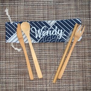 Custom Bamboo Cutlery Set with Straw! 2 pk